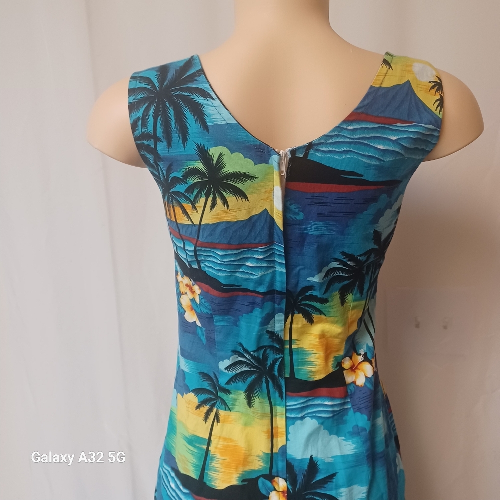 Vintage Aloha Republic SZ M Tropical Blue Sleeveless Dress Made Hawaii Summer - Picture 9 of 15
